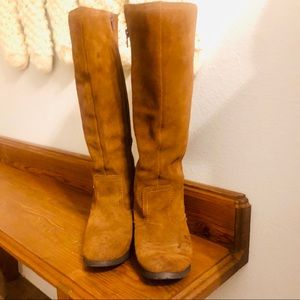 Camel Colored Suede Knee High Boots